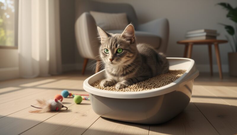 mačku u posudi sa posipom mačku u posudi sa posipom